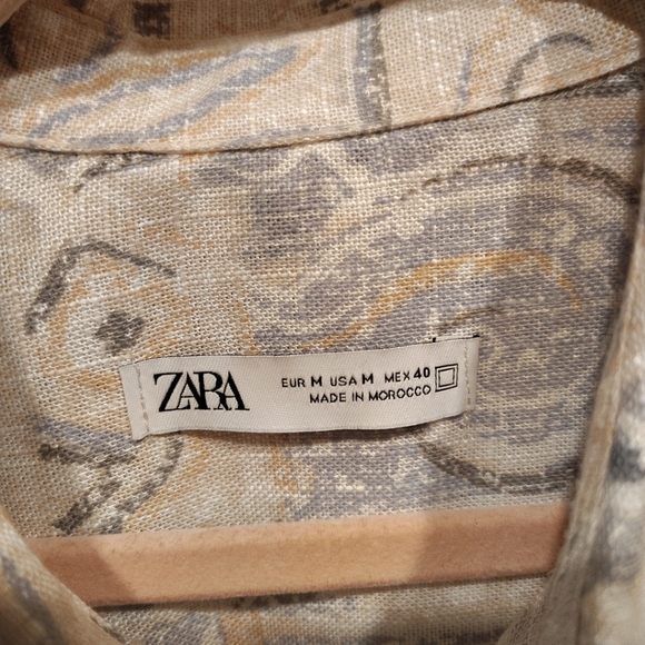 Zara Men's Linen Blend Geometric Print Long Sleeve Button Down Shirt Sz M-Artsy - Picture 2 of 6
